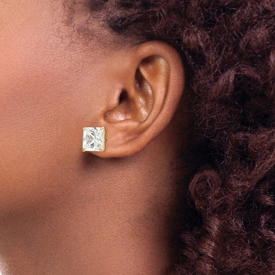 14K Square CZ Post Earrings, 11 x 11mm