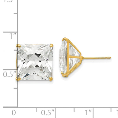14K Square CZ Post Earrings, 13 x 13mm