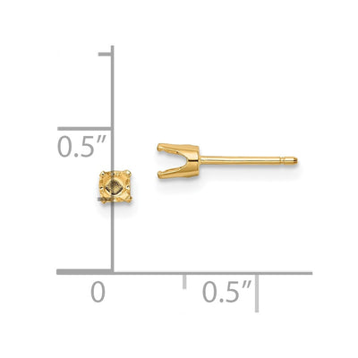 14K Round Stud Earring Mounting w/backs, 3.5 x 3.5mm
