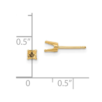 14K Round Stud Earring Mounting w/backs, 3.75 x 3.75mm