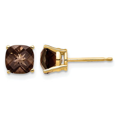 14K Cushion Smoky Quartz Earring