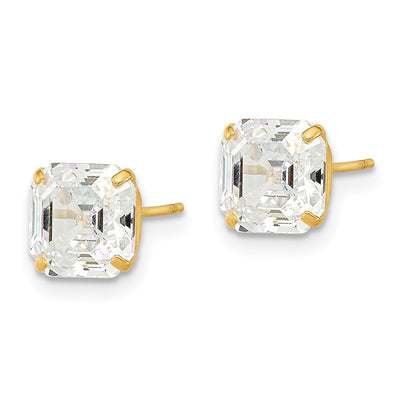 14K Polished 7x7 Asscher Cut CZ Studs Post Earrings