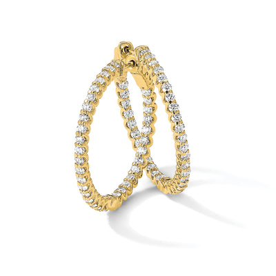 14K In/Out Hoop w/ Safety Clasp Diamond Earrings