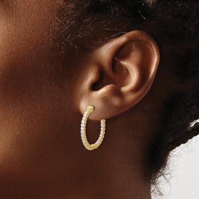 14K In/Out Hoop w/ Safety Clasp Diamond Earrings
