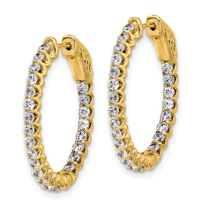 14K In/Out Oval Hoop w/ Safety Clasp Diamond Earrings