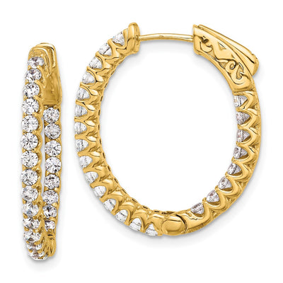 14K In/Out Oval Hoop w/ Safety Clasp Diamond Earrings
