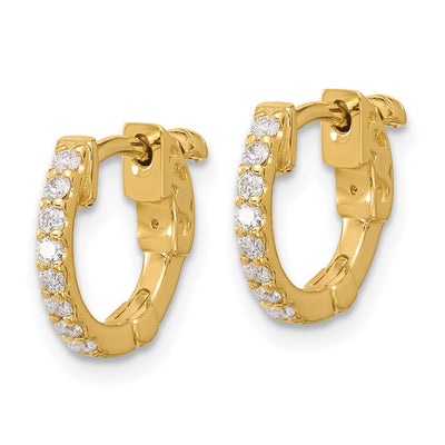 14K . Round Hoop w/ Safety Clasp Diamond Earrings