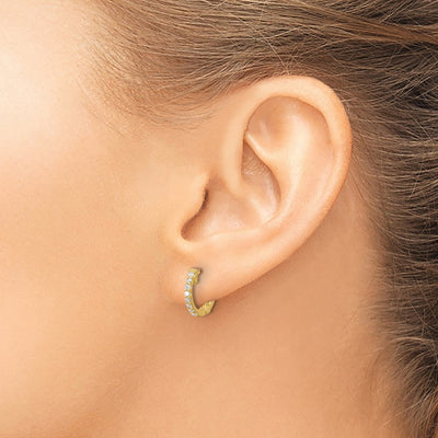 14K . Round Hoop w/ Safety Clasp Diamond Earrings