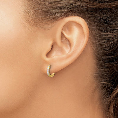 14K . Round Hoop w/ Safety Clasp Diamond Earrings