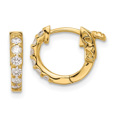 14K . Round Hoop w/ Safety Clasp Diamond Earrings