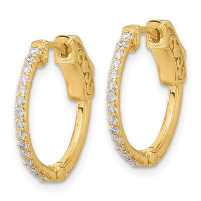 14K . Round Hoop w/ Safety Clasp Diamond Earrings