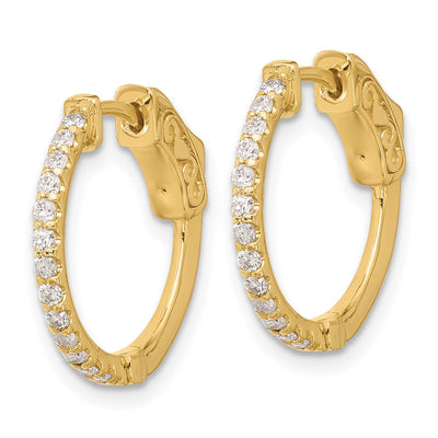 14K . Round Hoop w/ Safety Clasp Diamond Earrings