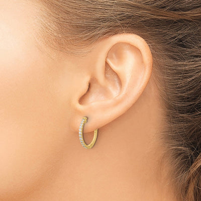 14K . Round Hoop w/ Safety Clasp Diamond Earrings