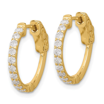 14K . Round Hoop w/ Safety Clasp Diamond Earrings