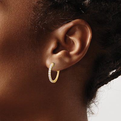14K . Round Hoop w/ Safety Clasp Diamond Earrings