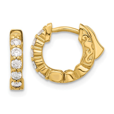 14K Round Hoop w/ Safety Clasp Diamond Earrings