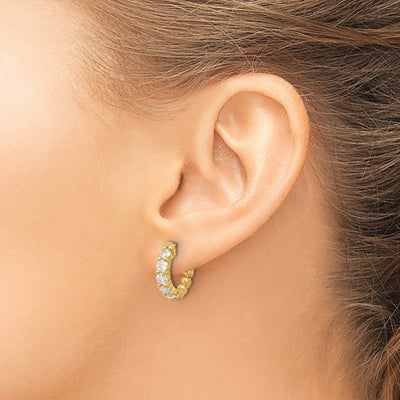 14K Round Hoop w/ Safety Clasp Diamond Earrings