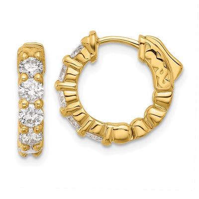 14K Round Hoop w/ Safety Clasp Diamond Earrings