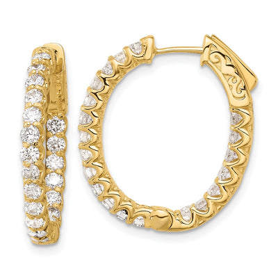 14K In/Out Oval Hoop w/ Safety Clasp Diamond Earrings