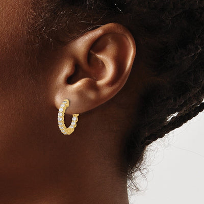14K Round Hoop w/ Safety Clasp Diamond Earrings