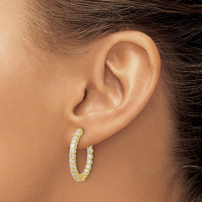 14K In/Out Hoop w/ Safety Clasp Diamond Earrings