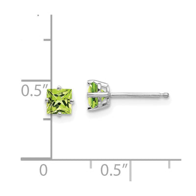 14K White Gold Square Step Cut Peridot Earrings, 4 x 4mm