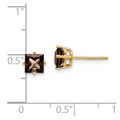 14K Square Smoky Quartz Earrings, 6 x 6mm