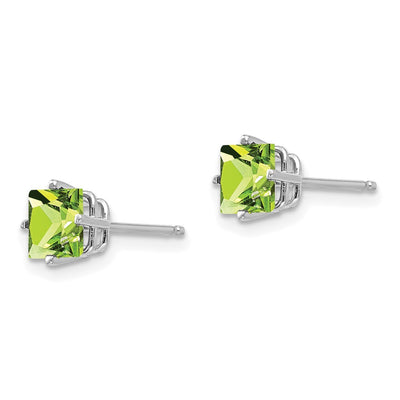 14K White Gold Square Step Cut Peridot Earrings, 5 x 5mm