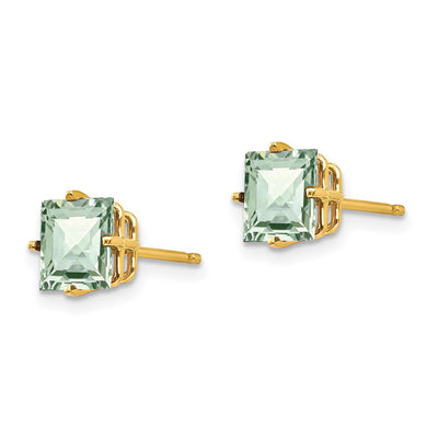 14K Square Checker-Cut Green Quartz Earrings, 7 x 7mm