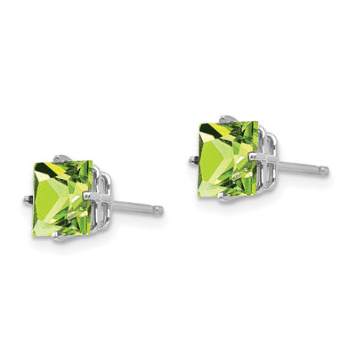 14K White Gold Square Step Cut Peridot Earrings, 6 x 6mm