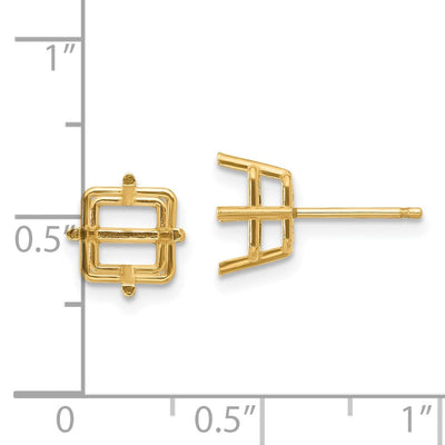 14K Square Earring Mountings, 8 x 8mm