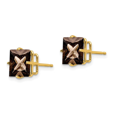 14K Square Smoky Quartz Earrings, 9 x 9mm