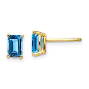 14k Emerald Cut Blue Topaz Earrings (Style XE65BT)