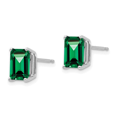 14K White Gold Mount St. Helens 8x6 Emerald Stud Earrings