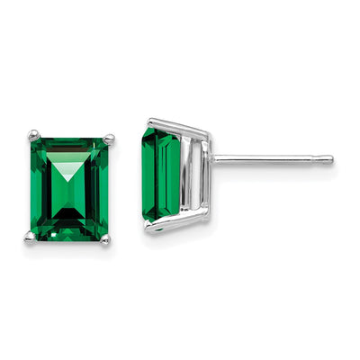 14K White Gold Mount St. Helens 8x6 Emerald Stud Earrings