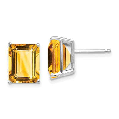 14K White Gold 10x8 Emerald Cut Citrine Stud Earrings