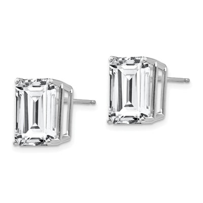 14K White Gold Emerald Cut Cubic Zirconia Stud Earrings