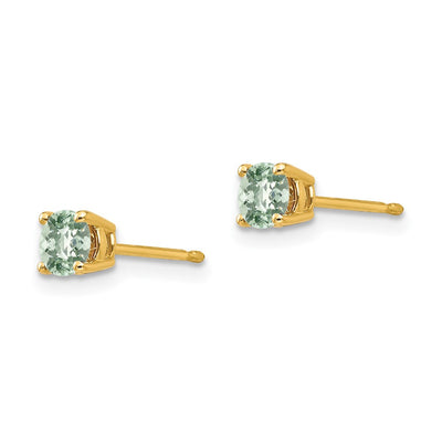 14K Round Checker-Cut Green Quartz Earrings, 5 x 5mm
