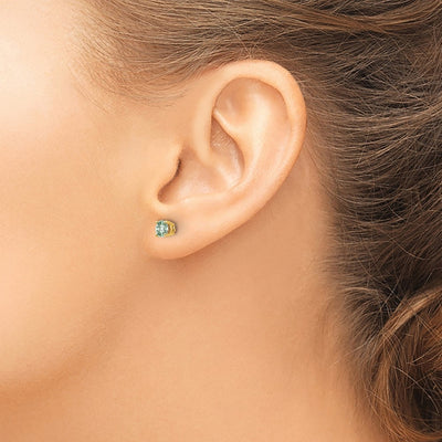 14K Round Checker-Cut Green Quartz Earrings, 5 x 5mm