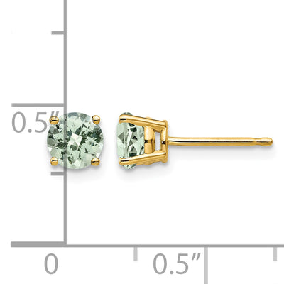 14K Round Checker-Cut Green Quartz Earrings, 6 x 6mm