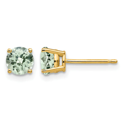 14K Round Checker-Cut Green Quartz Earrings, 6 x 6mm