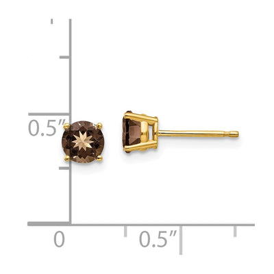 14K Round Smoky Quartz Earrings, 5 x 5mm
