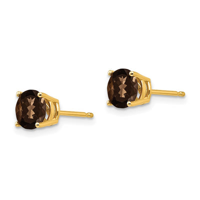 14K Round Checker-Cut Smoky Quartz Earrings, 7 x 7mm