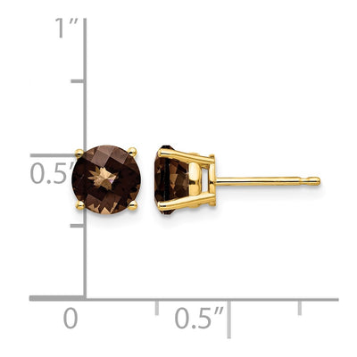 14K Round Checker-Cut Smoky Quartz Earrings, 7 x 7mm