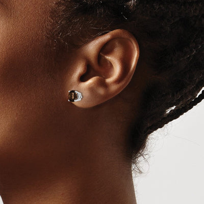 14kw Round Checker-Cut Smoky Quartz Earrings, 7 x 7mm