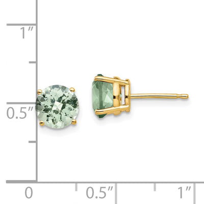 14K Round Checker-Cut Green Quartz Earrings, 8 x 8mm