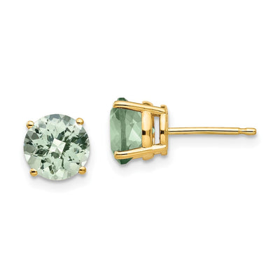14K Round Checker-Cut Green Quartz Earrings, 8 x 8mm