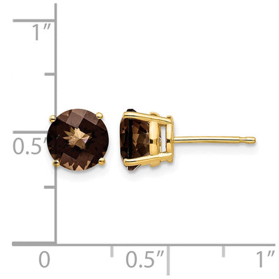 14K Round Checker-Cut Smoky Quartz Earrings, 8 x 8mm