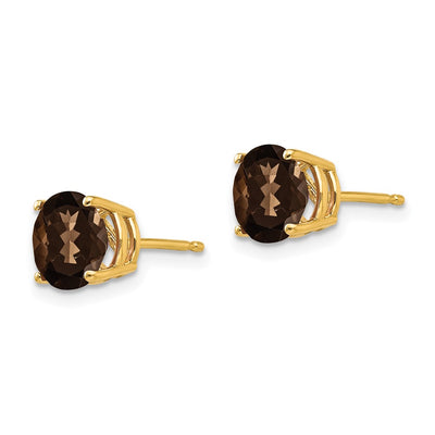 14K Round Smoky Quartz Earrings, 7 x 7mm