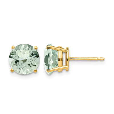 14K Round Green Quartz Earrings, 9 x 9mm